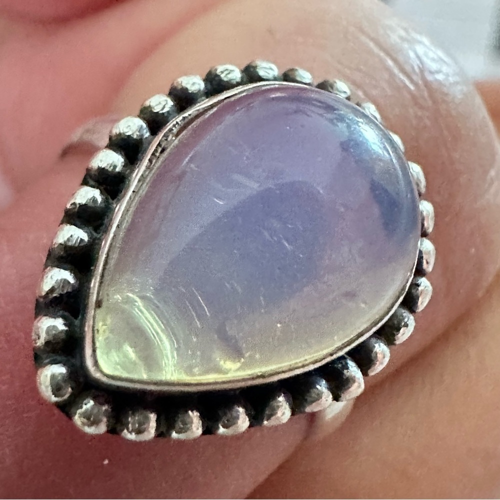 Handcrafted Artisan Jewelry OPALITE Teardrop Ring - Iridescent Blue-Purple
